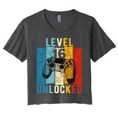 Level 16 Unlocked Video Gamer 16 Year Old 16th Birthday Gift Women's Crop Top Tee