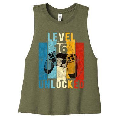 Level 16 Unlocked Video Gamer 16 Year Old 16th Birthday Gift Women's Racerback Cropped Tank