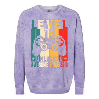 Level 13 Unlocked Awesome Since 2010 13th Birthday Gamer Gift Colorblast Crewneck Sweatshirt