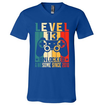 Level 13 Unlocked Awesome Since 2010 13th Birthday Gamer Gift V-Neck T-Shirt