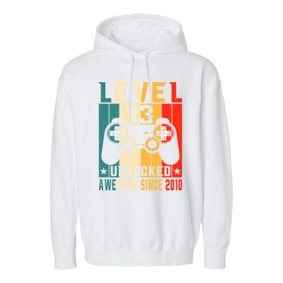 Level 13 Unlocked Awesome Since 2010 13th Birthday Gamer Gift Garment-Dyed Fleece Hoodie