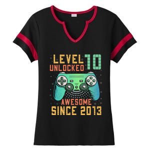 Level 10 Unlocked 10th Birthday 10 Year Old Boy Gifts Gamer Ladies Halftime Notch Neck Tee