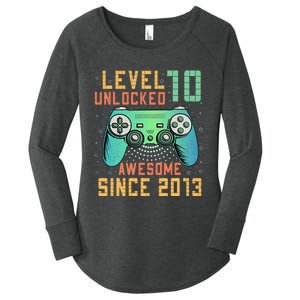 Level 10 Unlocked 10th Birthday 10 Year Old Boy Gifts Gamer Women's Perfect Tri Tunic Long Sleeve Shirt