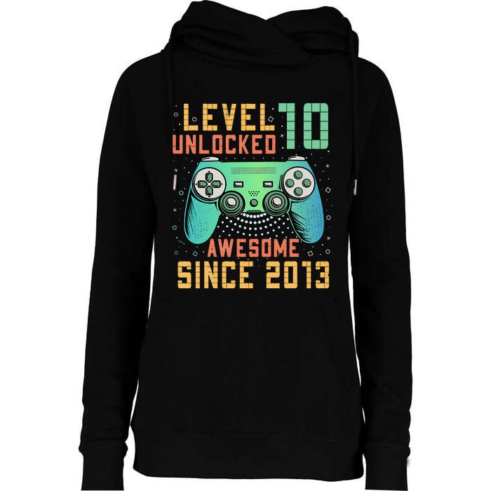 Level 10 Unlocked 10th Birthday 10 Year Old Boy Gifts Gamer Womens Funnel Neck Pullover Hood