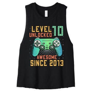 Level 10 Unlocked 10th Birthday 10 Year Old Boy Gifts Gamer Women's Racerback Cropped Tank