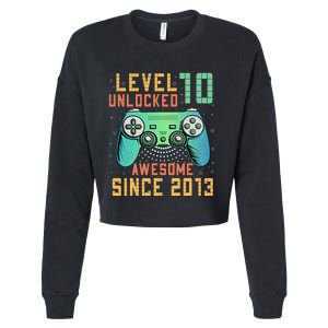 Level 10 Unlocked 10th Birthday 10 Year Old Boy Gifts Gamer Cropped Pullover Crew