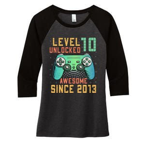 Level 10 Unlocked 10th Birthday 10 Year Old Boy Gifts Gamer Women's Tri-Blend 3/4-Sleeve Raglan Shirt