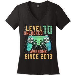 Level 10 Unlocked 10th Birthday 10 Year Old Boy Gifts Gamer Women's V-Neck T-Shirt