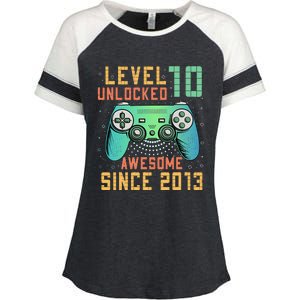 Level 10 Unlocked 10th Birthday 10 Year Old Boy Gifts Gamer Enza Ladies Jersey Colorblock Tee