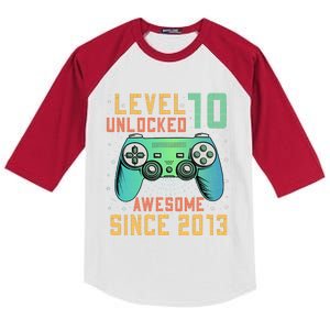 Level 10 Unlocked 10th Birthday 10 Year Old Boy Gifts Gamer Kids Colorblock Raglan Jersey