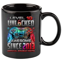 Level 10 Unlocked Awesome Since 2013 10th Birthday Gaming 11oz C Handle Ceramic Mug