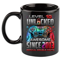 Level 10 Unlocked Awesome Since 2013 10th Birthday Gaming 11oz C Handle Ceramic Mug