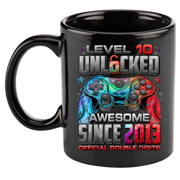Level 10 Unlocked Awesome Since 2013 10th Birthday Gaming 11oz C Handle Ceramic Mug