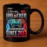 Level 10 Unlocked Awesome Since 2013 10th Birthday Gaming 11oz C Handle Ceramic Mug