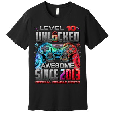 Level 10 Unlocked Awesome Since 2013 10th Birthday Gaming Premium T-Shirt