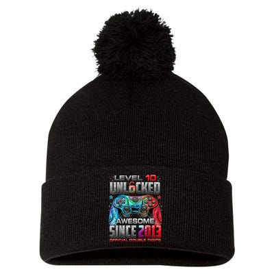 Level 10 Unlocked Awesome Since 2013 10th Birthday Gaming Pom Pom 12in Knit Beanie