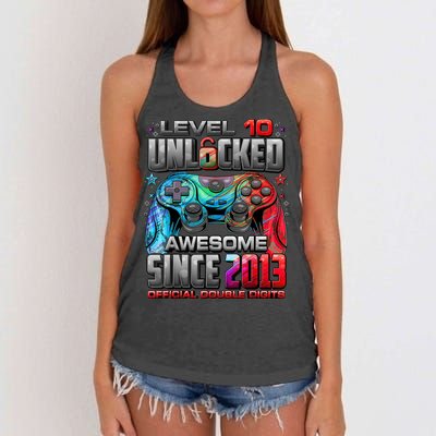 Level 10 Unlocked Awesome Since 2013 10th Birthday Gaming Women's Knotted Racerback Tank