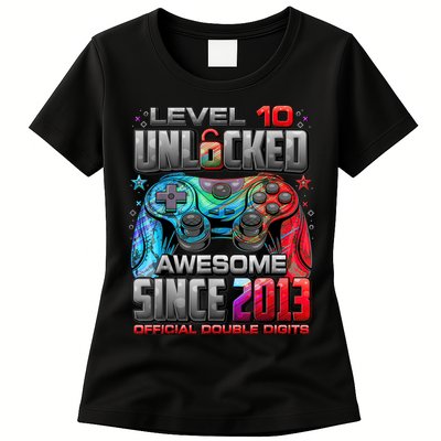 Level 10 Unlocked Awesome Since 2013 10th Birthday Gaming Womens T-Shirt