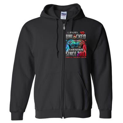 Level 10 Unlocked Awesome Since 2013 10th Birthday Gaming Full Zip Hoodie