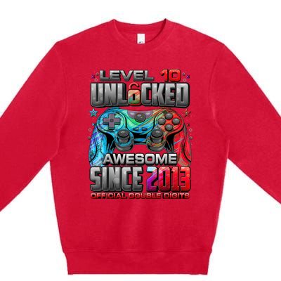 Level 10 Unlocked Awesome Since 2013 10th Birthday Gaming Premium Crewneck Sweatshirt