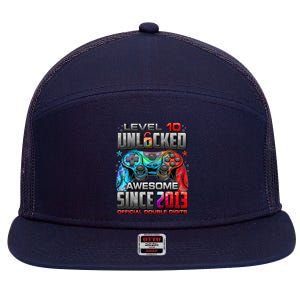 Level 10 Unlocked Awesome Since 2013 10th Birthday Gaming 7 Panel Mesh Trucker Snapback Hat