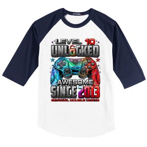 Level 10 Unlocked Awesome Since 2013 10th Birthday Gaming Baseball Sleeve Shirt