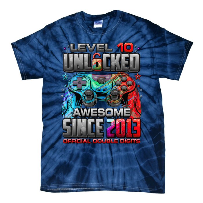 Level 10 Unlocked Awesome Since 2013 10th Birthday Gaming Tie-Dye T-Shirt