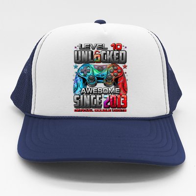 Level 10 Unlocked Awesome Since 2013 10th Birthday Gaming Trucker Hat