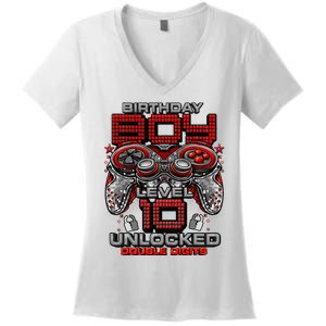 Level 10 Unlocked Awesome Since 2013 10th Birthday Gaming Women's V-Neck T-Shirt