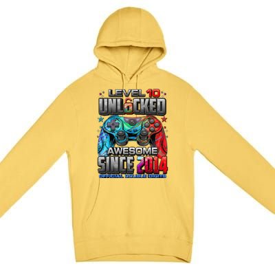 Level 10 Unlocked Awesome Since 2014 10th Birthday Gaming Premium Pullover Hoodie