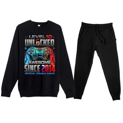 Level 10 Unlocked Awesome Since 2014 10th Birthday Gaming Premium Crewneck Sweatsuit Set