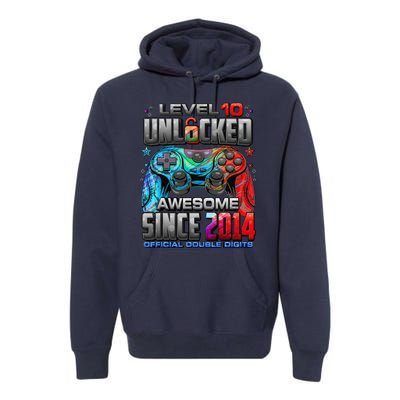 Level 10 Unlocked Awesome Since 2014 10th Birthday Gaming Premium Hoodie