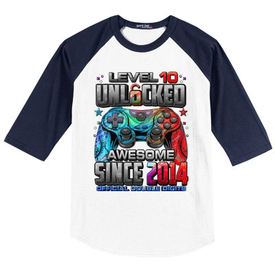 Level 10 Unlocked Awesome Since 2014 10th Birthday Gaming Baseball Sleeve Shirt