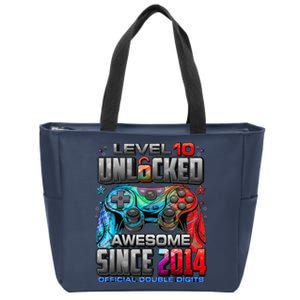 Level 10 Unlocked Awesome Since 2014 10th Birthday Gaming Zip Tote Bag