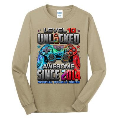 Level 10 Unlocked Awesome Since 2014 10th Birthday Gaming Tall Long Sleeve T-Shirt