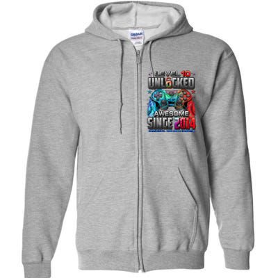 Level 10 Unlocked Awesome Since 2014 10th Birthday Gaming Full Zip Hoodie