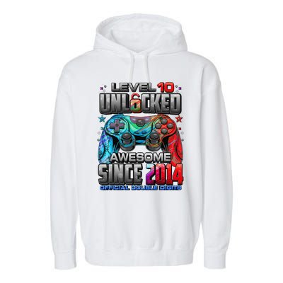 Level 10 Unlocked Awesome Since 2014 10th Birthday Gaming Garment-Dyed Fleece Hoodie