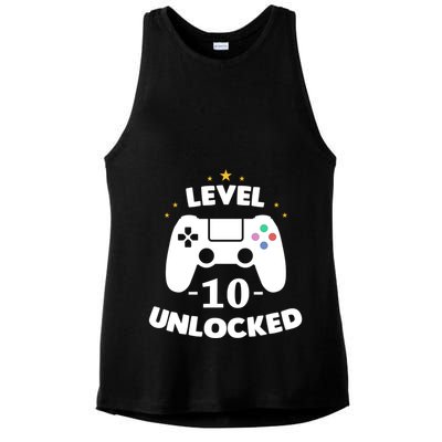 Level 10 Unlocked Video Games 10th Birthday Party Gift Idea Gift Ladies PosiCharge Tri-Blend Wicking Tank