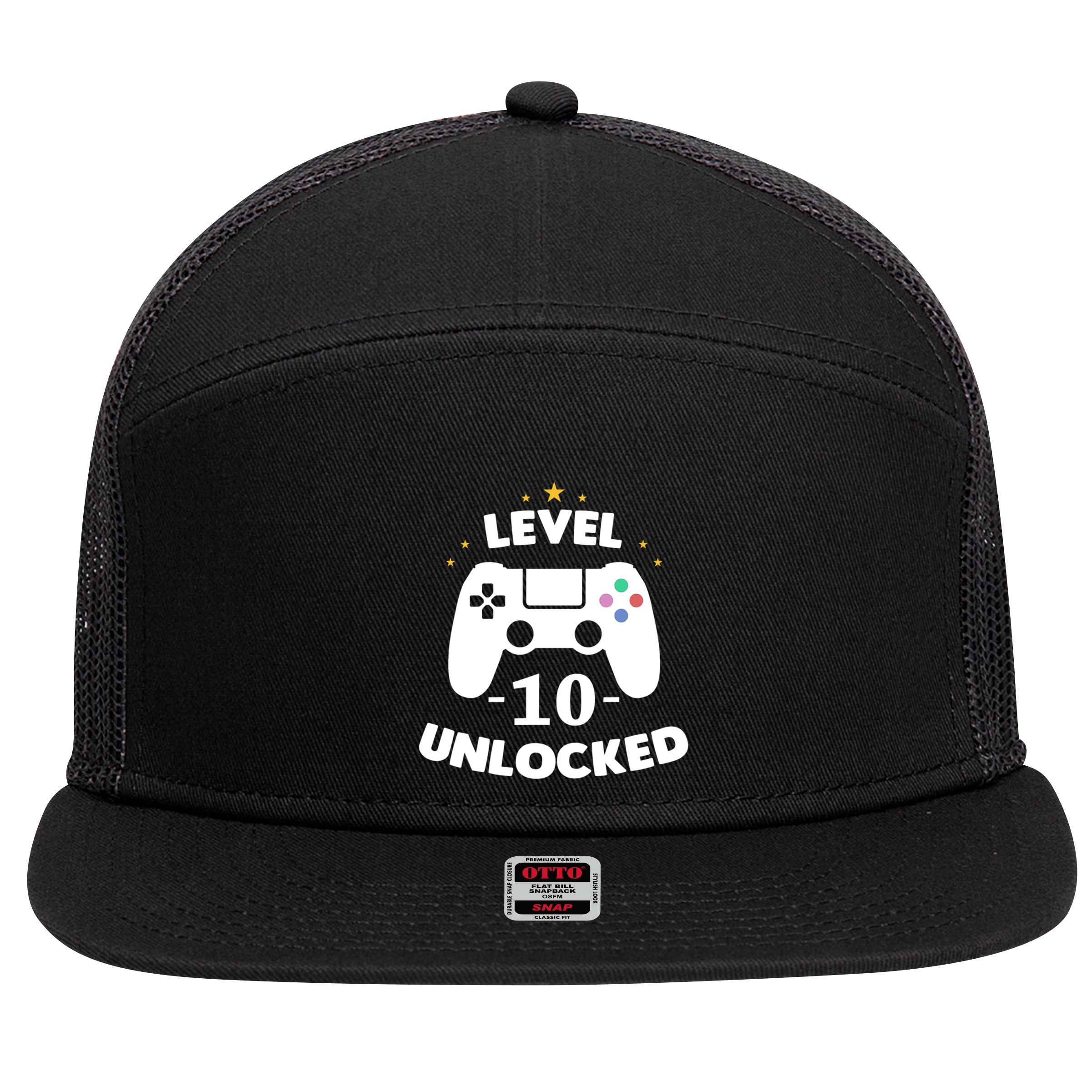 Level 10 Unlocked Video Games 10th Birthday Party Gift Idea Gift 7 Panel Mesh Trucker Snapback Hat