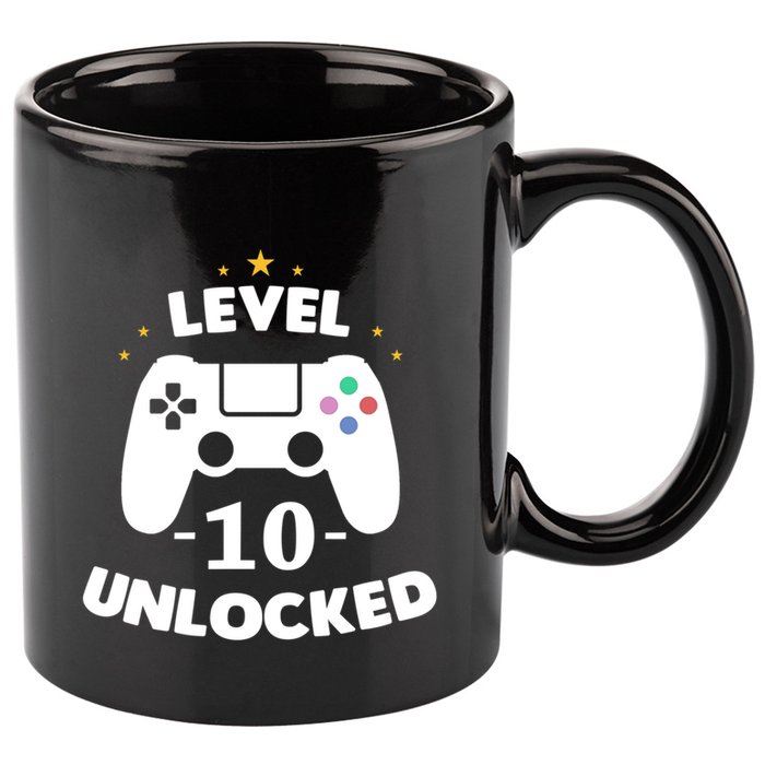 Level 10 Unlocked Video Games 10th Birthday Party Gift Idea Gift 11oz C Handle Ceramic Mug