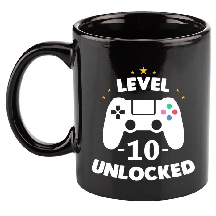 Level 10 Unlocked Video Games 10th Birthday Party Gift Idea Gift 11oz C Handle Ceramic Mug