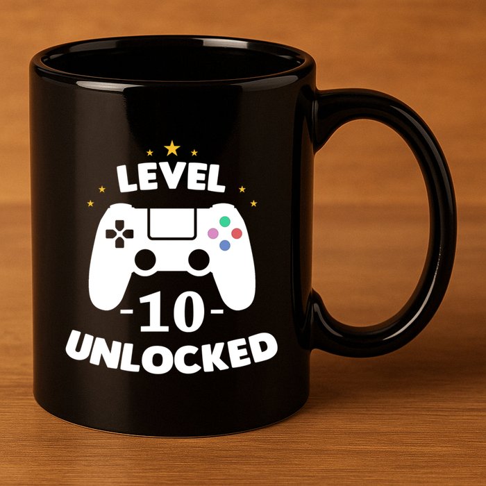 Level 10 Unlocked Video Games 10th Birthday Party Gift Idea Gift 11oz C Handle Ceramic Mug