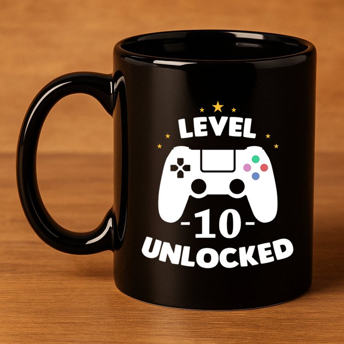 Level 10 Unlocked Video Games 10th Birthday Party Gift Idea Gift 11oz C Handle Ceramic Mug