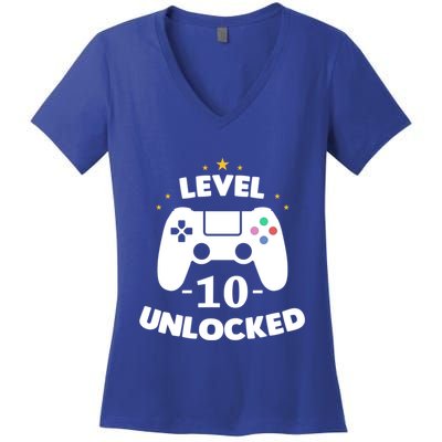 Level 10 Unlocked Video Games 10th Birthday Party Gift Idea Gift Women's V-Neck T-Shirt