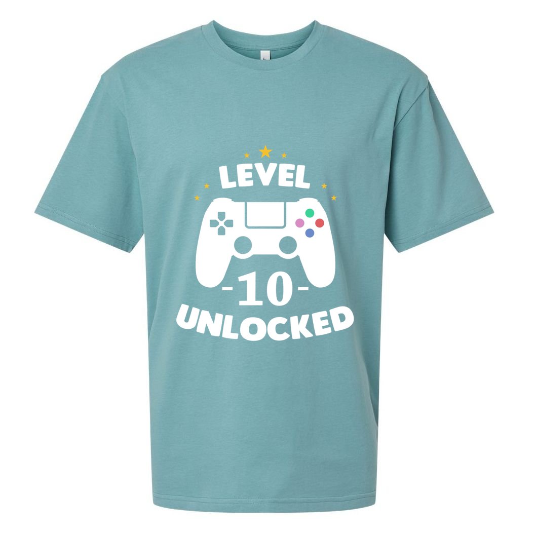 Level 10 Unlocked Video Games 10th Birthday Party Gift Idea Gift Sueded Cloud Jersey T-Shirt