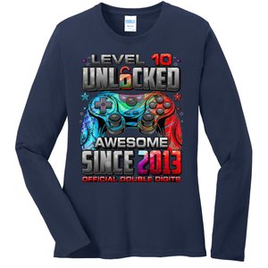 Level 10 Unlocked Awesome Since 2013 10th Birthday Gaming Ladies Long Sleeve Shirt