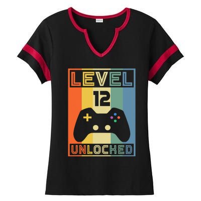 Level 12 Unlocked Video Gamer 12th Birthday Gaming Gift Ladies Halftime Notch Neck Tee