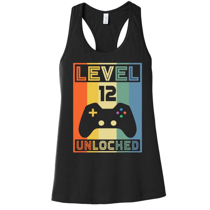 Level 12 Unlocked Video Gamer 12th Birthday Gaming Gift Women's Racerback Tank