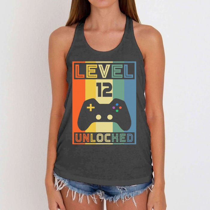 Level 12 Unlocked Video Gamer 12th Birthday Gaming Gift Women's Knotted Racerback Tank