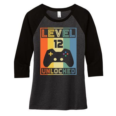 Level 12 Unlocked Video Gamer 12th Birthday Gaming Gift Women's Tri-Blend 3/4-Sleeve Raglan Shirt